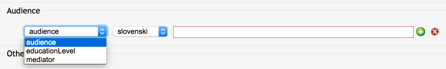 Izbor vrste metapodatkovnega polja v sklopu Audience.