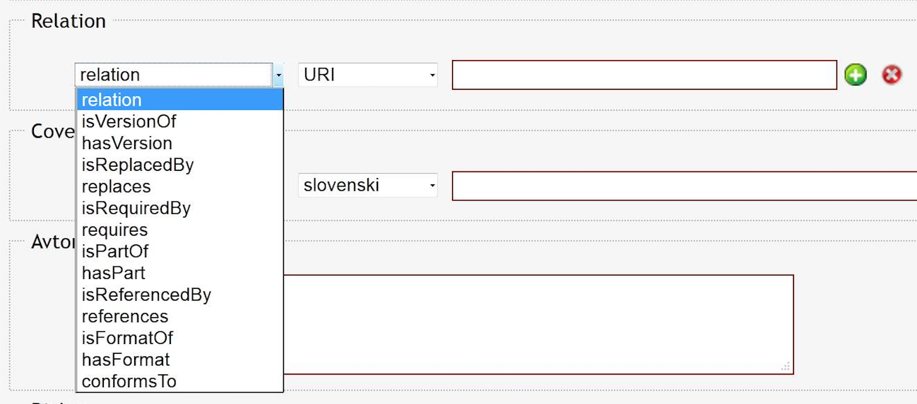 Izbor vrste relacije.