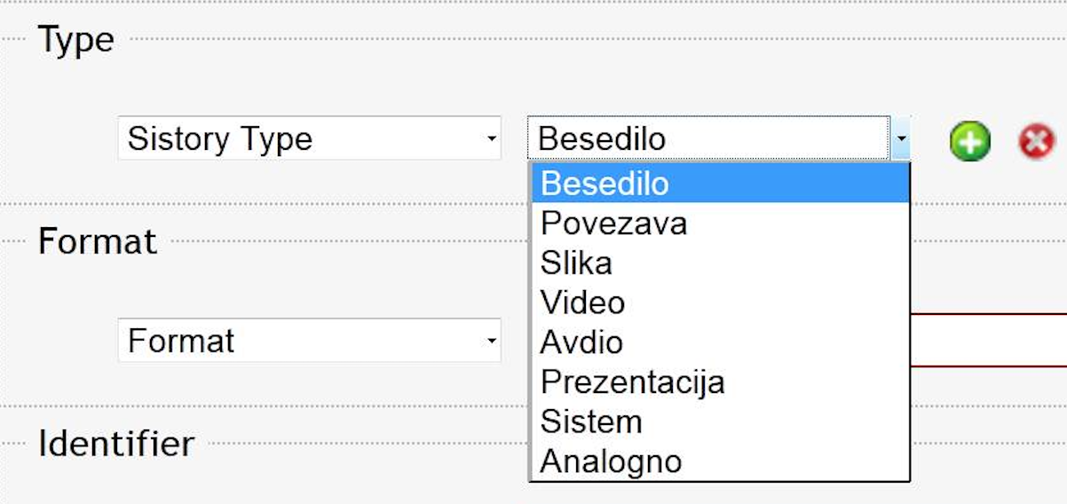 Kontroliran vokabular za SIstory Type